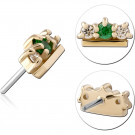 14K YELLOW GOLD TOP WITH TITANIUM THREADLESS PIN TIARA TRIPLE GEM GREEN CENTER