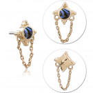 14K YELLOW GOLD THREADLESS TOP ROUND INLAY BEADED QUAD WITH CHAIN DRAPE
