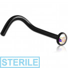 STERILE BLACK PVD COATED SURGICAL STEEL SWAROVSKI CRYSTAL JEWELLED CURVED NOSE STUD