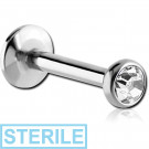 STERILE SURGICAL STEEL INTERNALLY THREADED LABRET WITH JEWELLED DISC