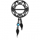 BLACK PVD COATED SURGICAL STEEL TURQUOISE DREAMCATCHER WITH FEATHERS NIPPLE SHIELD