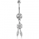SURGICAL STEEL JEWELLED NAVEL BANANA WITH DANGLING CHARM - DREAM CATCHER