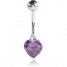 SURGICAL STEEL HEART 8MM CZ DOUBLE JEWELLED NAVEL BANANA