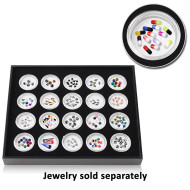 IMITATION LEATHER TRAY WITH 20 PLASTIC BOXES FOR LOOSE BALL PIERCING