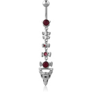 RHODIUM PLATED BRASS JEWELED NAVEL BANANA PIERCING