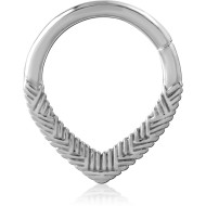 316L SURGICAL STEEL HINGE SEGMENT RING CHEVRON WOVEN TEXTURE NOSE HOOP PIERCING