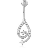 316L SURGICAL STEEL NAVEL BANANA TEARDROP SWIRL GEMS WITH GEM DANGLE PIERCING