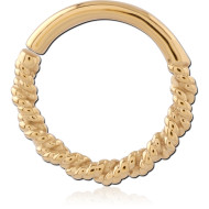GOLD PVD 18K COATED SURGICAL STEEL HINGE SEGMENT RING ROPE TWIST PIERCING