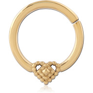 GOLD PVD 18K COATED SURGICAL STEEL HINGE SEGMENT RING BEADED HEART PIERCING