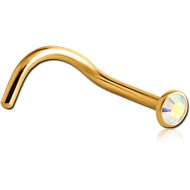 GOLD PVD 18K COATED TITANIUM OPTIMA CRYSTAL JEWELLED CURVED NOSE STUD PIERCING