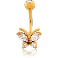 GOLD PVD COATED SURGICAL STEEL DOUBLE JEWELED NAVEL BANANA PIERCING
