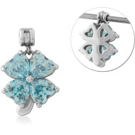 316L SURGICAL STEEL INDUSTRIAL SLIDING CHARM FOUR-LEAF CLOVER BLUE HEART GEMS PIERCING