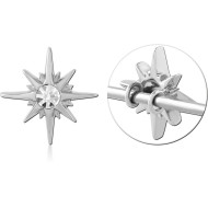 SURGICAL STEEL INDUSTRIAL SLIDING CHARM STARBURST WITH CRYSTAL CENTER ACCENT PIERCING
