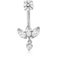 SURGICAL STEEL INTERNALLY THREADED DOUBLE JEWELED NAVEL BANANA PIERCING