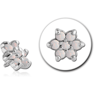 SURGICAL STEEL SYNTHETIC OPAL ATTACHMENT FOR 1.6MM INTERNALLY THREADED PINS - FLOWER PIERCING