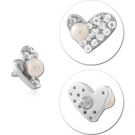 316L SURGICAL STEEL INTERNAL THREADED ATTACHMENT HEART CLEAR GEM AND PEARL PIERCING
