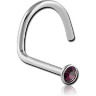 SURGICAL STEEL SWAROVSKI CRYSTAL JEWELLED LARGE LEFT CURVE NOSE STUD