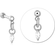 316L SURGICAL STEEL MICRO BARBELL ROUND GEM WITH MARQUISE DROP CHARM PIERCING
