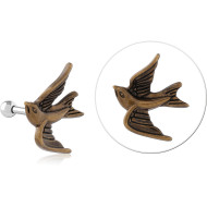 SURGICAL STEEL TRAGUS ANTIQUE BRASS PVD COATED MICRO BARBELL- SWALLOW BIRD PIERCING