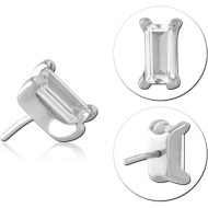 316L SURGICAL STEEL THREADLESS ATTACHMENT BAGUETTE CLEAR GEM FOUR PRONG SETTING PIERCING