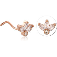ROSE GOLD PVD COATED SURGICAL STEEL CURVED JEWELED NOSE STUD PIERCING