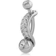 316L SURGICAL STEEL INTIMATE SHIELD BANANA DOUBLE GEM LEAF PATTERN PIERCING