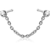 SURGICAL STEEL PRONG SET JEWELED NOSE BONE WITH CHAIN PIERCING