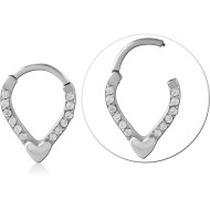 SURGICAL STEEL HINGE SEGMENT RING V SHAPE WITH HEART AND CRYSTALS