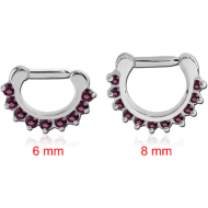 SURGICAL STEEL ROUND PRONG SET JEWELED HINGED SEPTUM CLICKER RING PIERCING