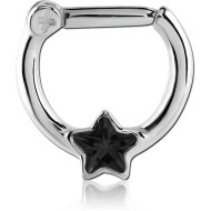 SURGICAL STEEL STAR JEWELLED HINGED SEPTUM CLICKER PIERCING