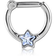 SURGICAL STEEL STAR JEWELED HINGED SEPTUM CLICKER RING PIERCING