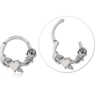 SURGICAL STEEL SYNTHETIC OPAL HINGED SEPTUM CLICKER RING PIERCING