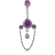 TITANIUM INTERNAL NAVEL BANANA PURPLE GEM CLUSTER WITH CHAIN AND DANGLE PIERCING