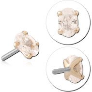 14K YELLOW GOLD TOP WITH TITANIUM THREADLESS PIN PRONG SET OVAL GEM PIERCING