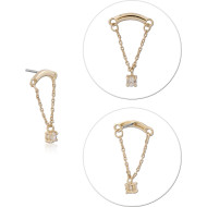 14K YELLOW GOLD THREADLESS TOP CURVED BAR WITH DOUBLE CHAIN AND GEM CHARM PIERCING