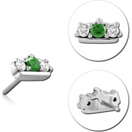 14K WHITE GOLD THREADLESS ATTACHMENT TRIPLE GEM CLUSTER GREEN AND CLEAR