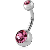 STERILE SURGICAL STEEL DOUBLE JEWELLED NAVEL BANANA