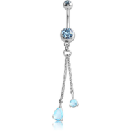 SURGICAL STEEL DOUBLE JEWELLED NAVEL BANANA WITH CHARM PIERCING