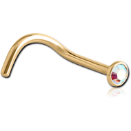 GOLD PVD 18K COATED SURGICAL STEEL SWAROVSKI CRYSTAL JEWELLED CURVED NOSE STUD PIERCING