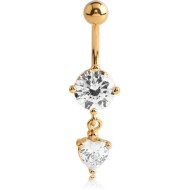 GOLD PVD COATED BRASS JEWELLED NAVEL BANANA WITH CHARM PIERCING