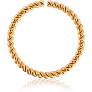 GOLD PVD COATED SURGICAL STEEL SEAMLESS RING - TWIST PIERCING