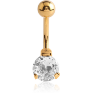 GOLD PVD COATED SURGICAL STEEL ROUND PRONG SET 8MM CZ JEWELLED NAVEL BANANA PIERCING