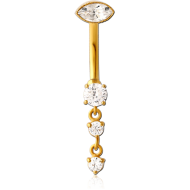 GOLD PVD COATED SURGICAL STEEL INTERNALLY THREADED DOUBLE JEWELLED NAVEL BANANA