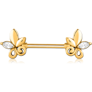 GOLD PVD COATED SURGICAL STEEL NIPPLE PIERCING INTERNAL THREADED BAR PIERCING