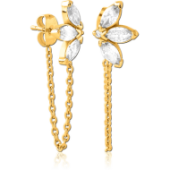 GOLD PVD COATED SURGICAL STEEL JEWELLED EAR STUDS PAIR