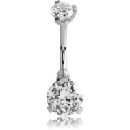 SURGICAL STEEL INTERNALLY THREADED ROUND PRONG SET DOUBLE JEWELLED NAVEL BANANA PIERCING