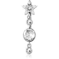 SURGICAL STEEL INTERNALLY THREADED DOUBLE JEWELLED NAVEL BANANA PIERCING