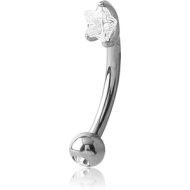 SURGICAL STEEL DOUBLE JEWELLED 3MM STAR PRONG SET FANCY CURVED MICRO BARBELL PIERCING
