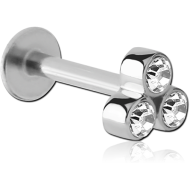 SURGICAL STEEL MICRO LABRET WITH ATTACHMENT - TRIPPLE JEWELLED PIERCING