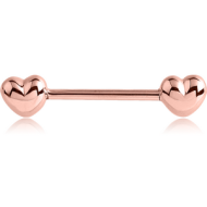 ROSE GOLD PVD COATED SURGICAL STEEL NIPPLE BAR - HEARTS PIERCING